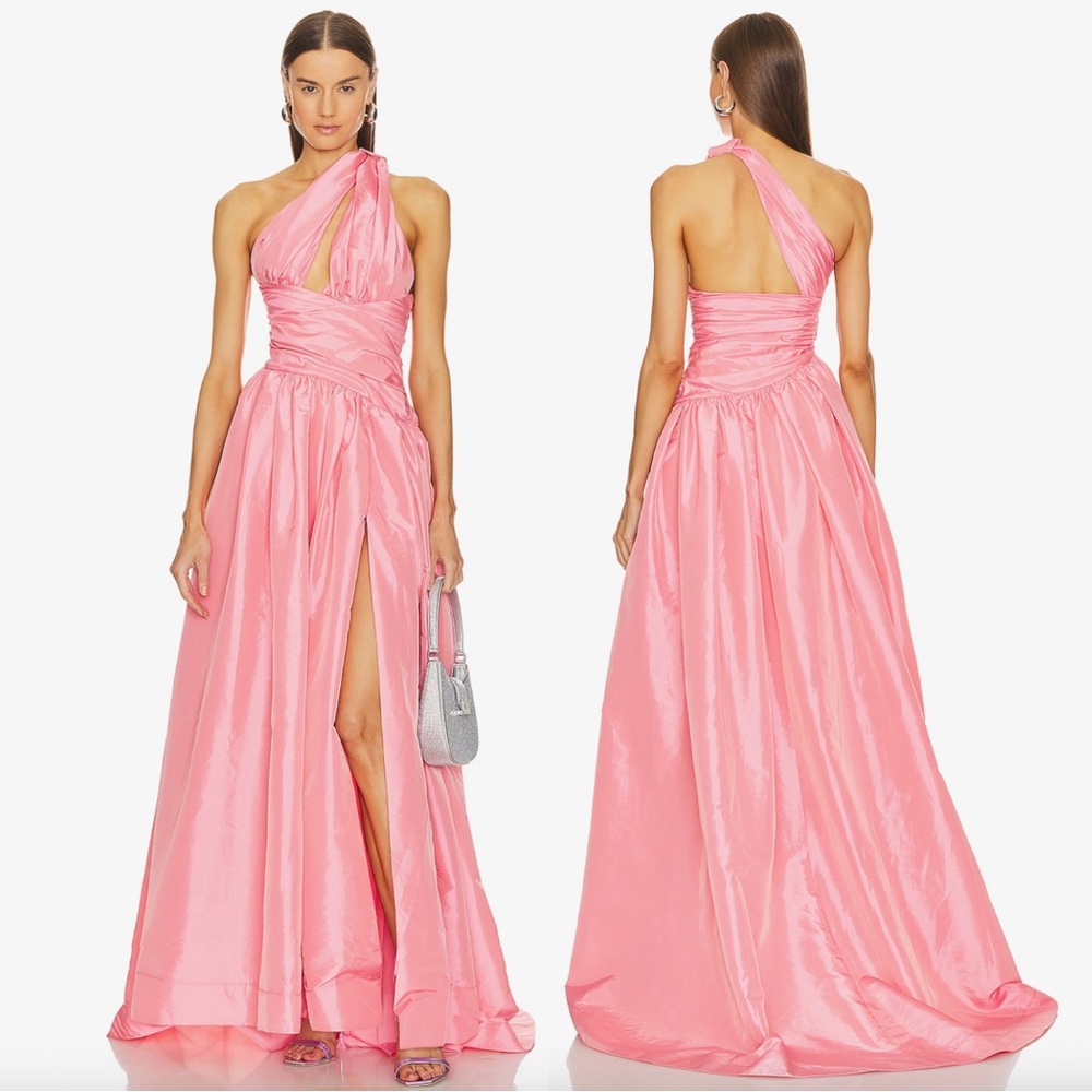 NBD One-Shoulder Pink Taffeta Maxi Dress